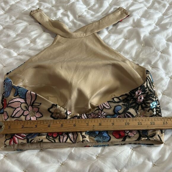 Social Code Halter Crop Top Size 1 Multicolor Sequins Floral Sparkle - Picture 6 of 8